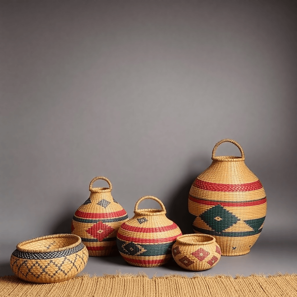 handmade ugandan crafts, baskets, textiles, vibrant, clean modern minimal